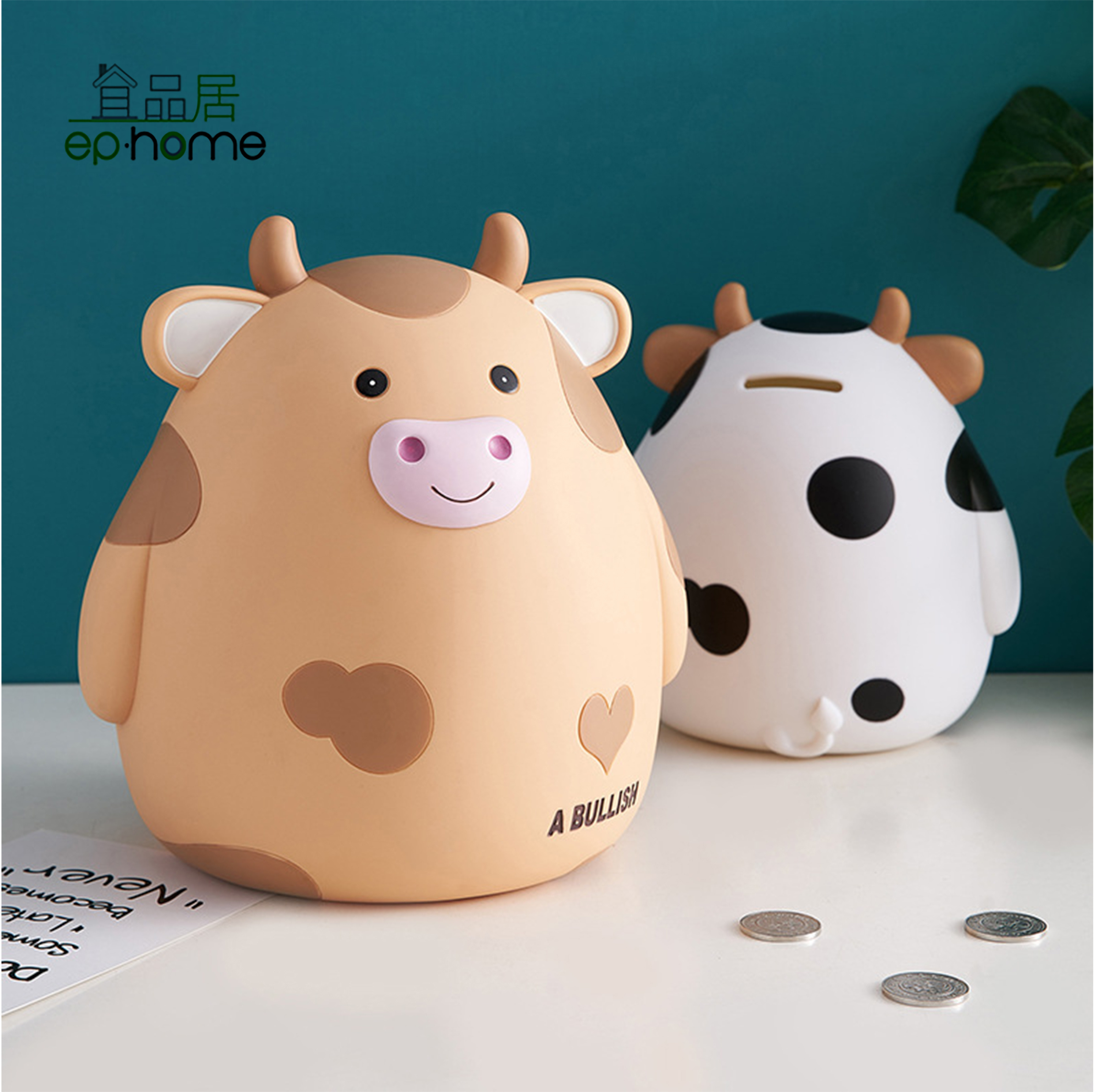 Evade glue Cow Piggy Bank for Kids Coin Bank for Boys and Girls Unique Birthday Gift Nursery Decor Piggy Banks Beige white