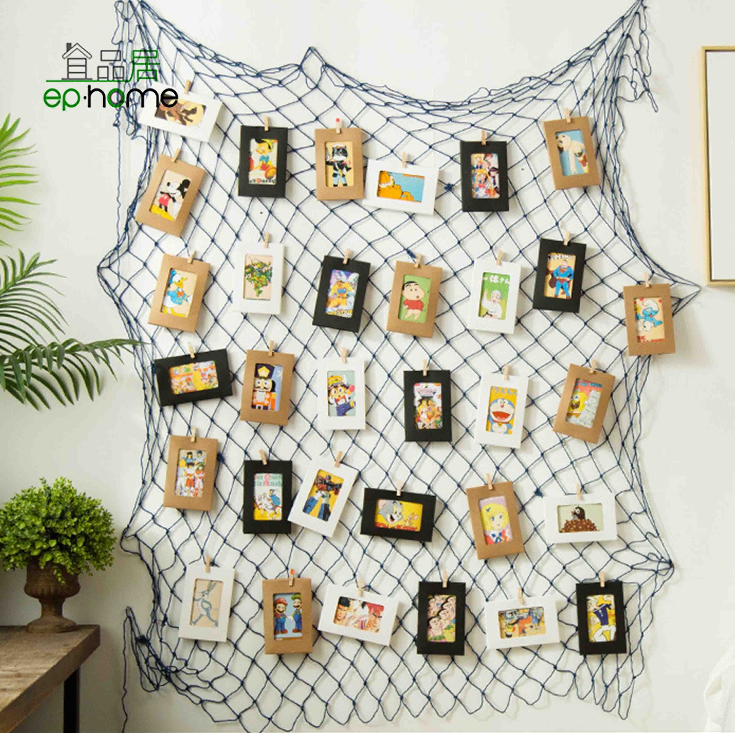 Mediterranean Style Home Interior Decoration Fishing Net Photo Collage Frame Wall Unique DIY  Bedroom/Coffee Tea Shop Decor