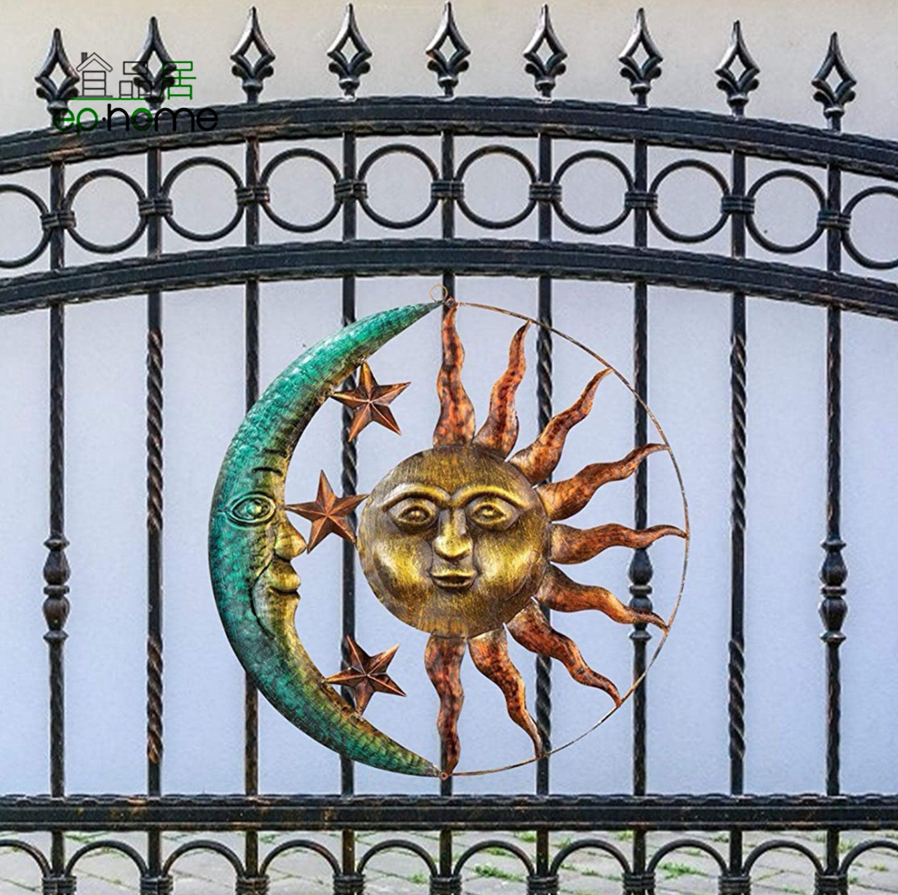 Customized Sun and Moon 3D Rustic Art Decor Metal Wall Sculpture Home Accent - Indoor Outdoor Home Garden Decoration