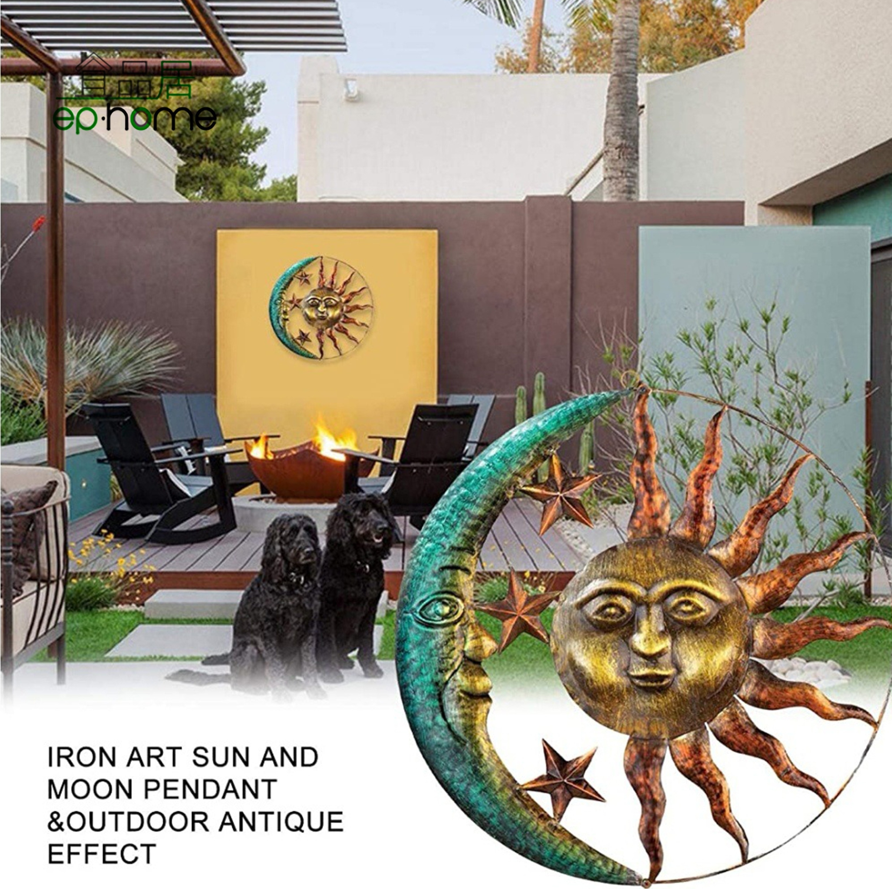 Customized Sun and Moon 3D Rustic Art Decor Metal Wall Sculpture Home Accent - Indoor Outdoor Home Garden Decoration