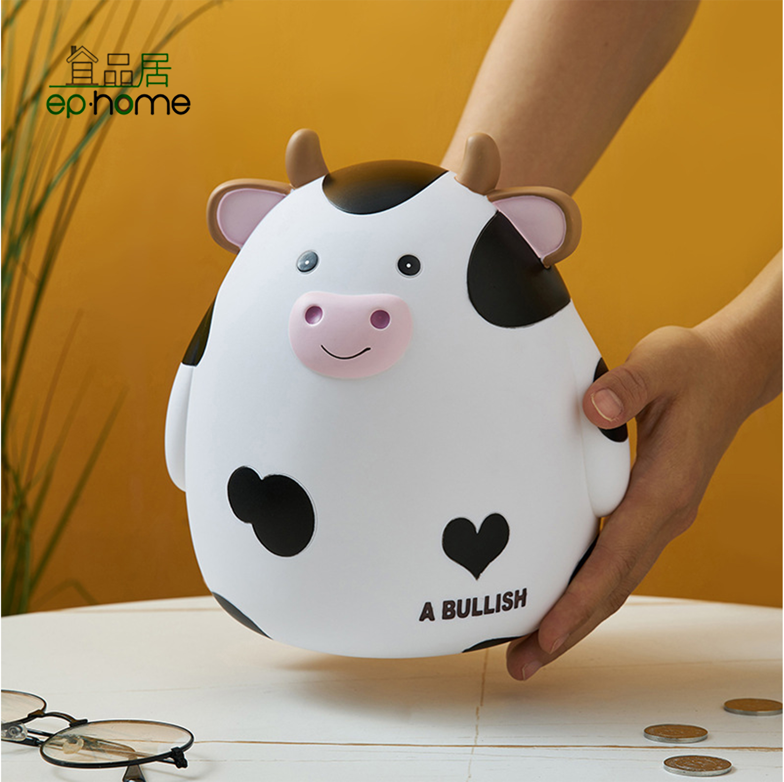 Evade glue Cow Piggy Bank for Kids Coin Bank for Boys and Girls Unique Birthday Gift Nursery Decor Piggy Banks Beige white