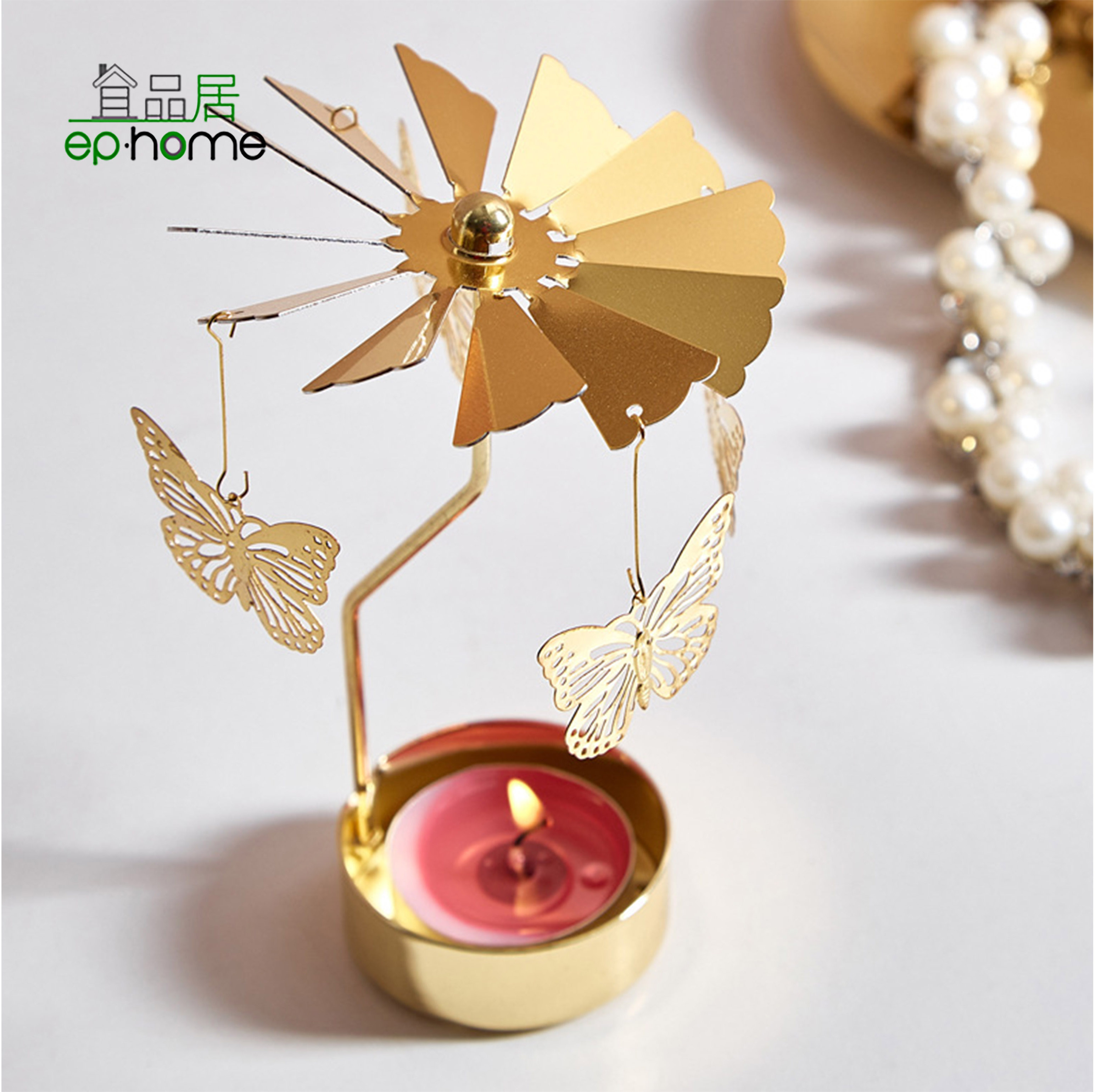 Rotating Candlestick Christmas Carousel Spinning Tea Light Candle Holder Tabletop Decoration for Holiday Party