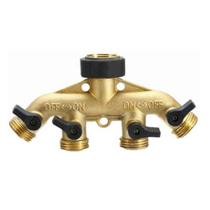 Profession 4 Way 3/4" Tap Hose Splitter Brass Body Fittings Washing Machine Hose Connector with Individual On/Off Valves