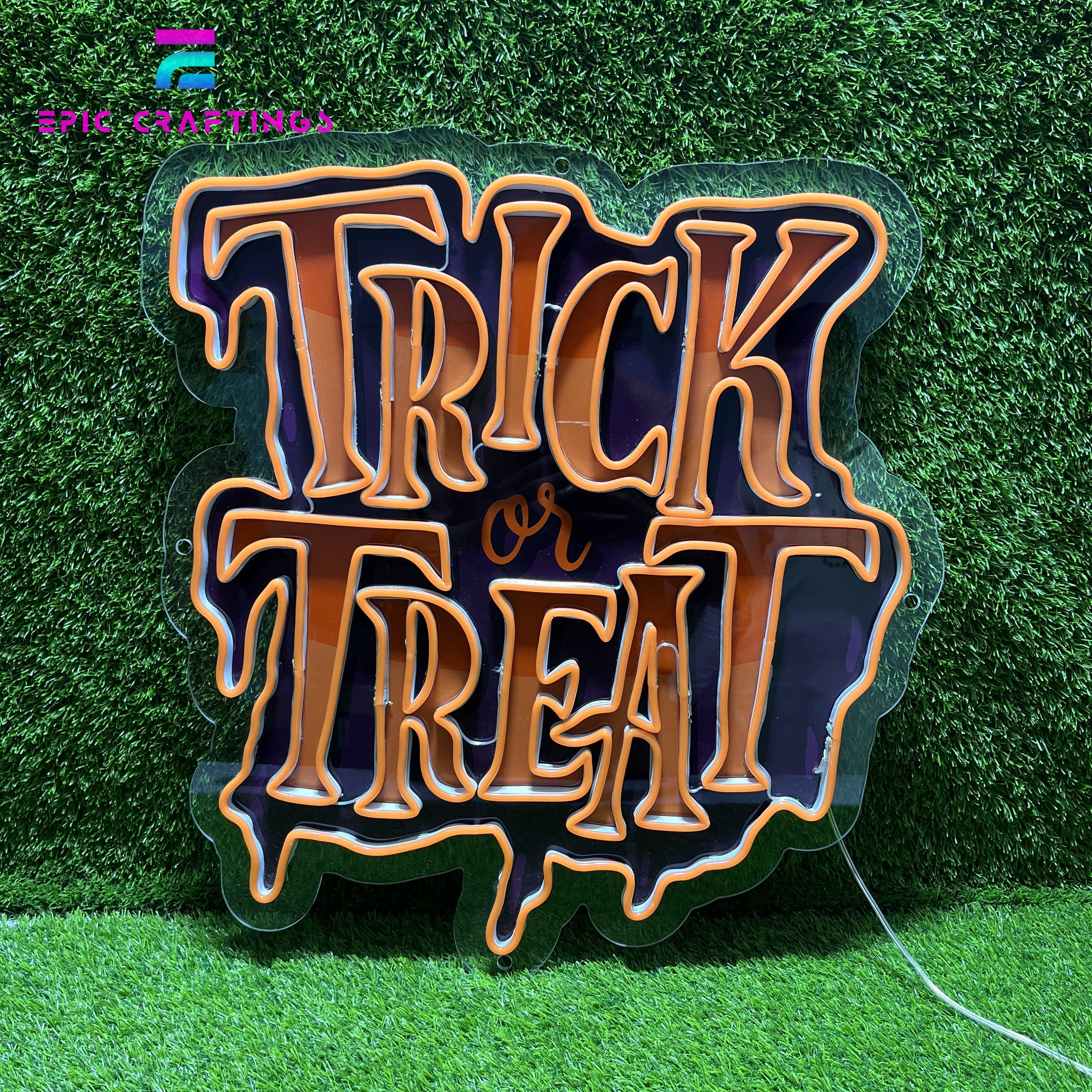 UV Printed Trick or Treat Custom Acrylic Neon Sign Custom Waterproof Halloween Neon Sings for Indoor and Outdoor Decoration