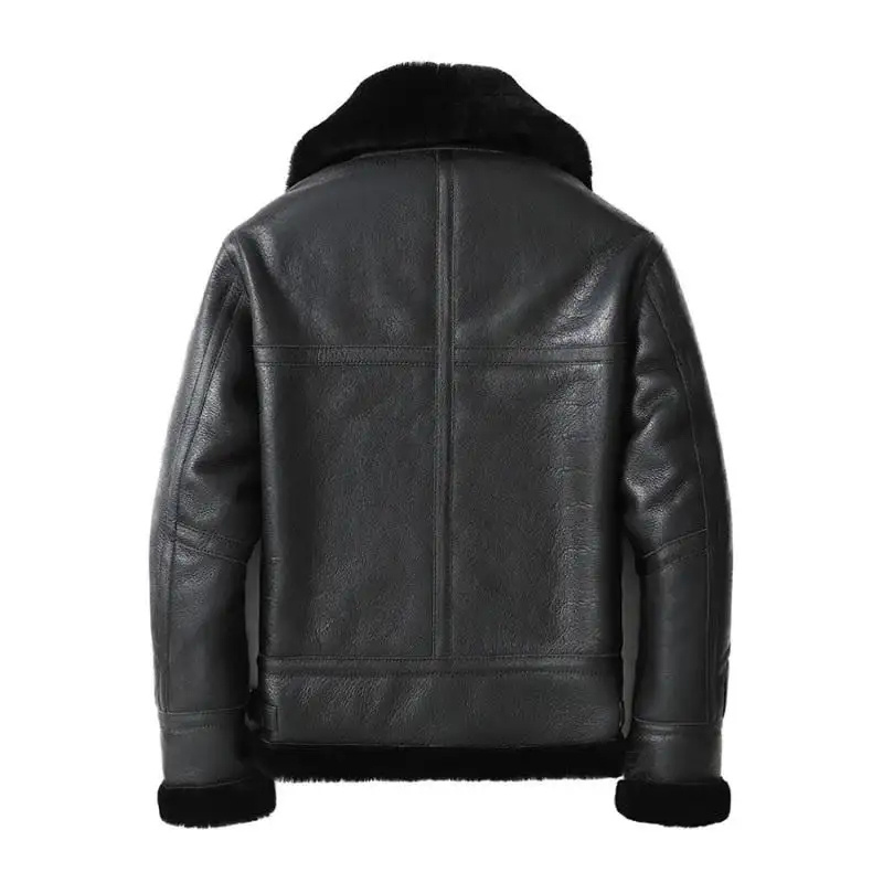 Wholesale Fashion Men's Long Shearling Aviator Pilot Bomber Leather Jacket Waterproof Heated with Custom Logo Quilted for Winter