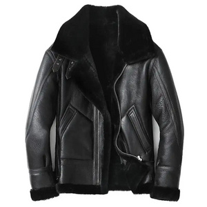 Wholesale Fashion Men's Long Shearling Aviator Pilot Bomber Leather Jacket Waterproof Heated with Custom Logo Quilted for Winter