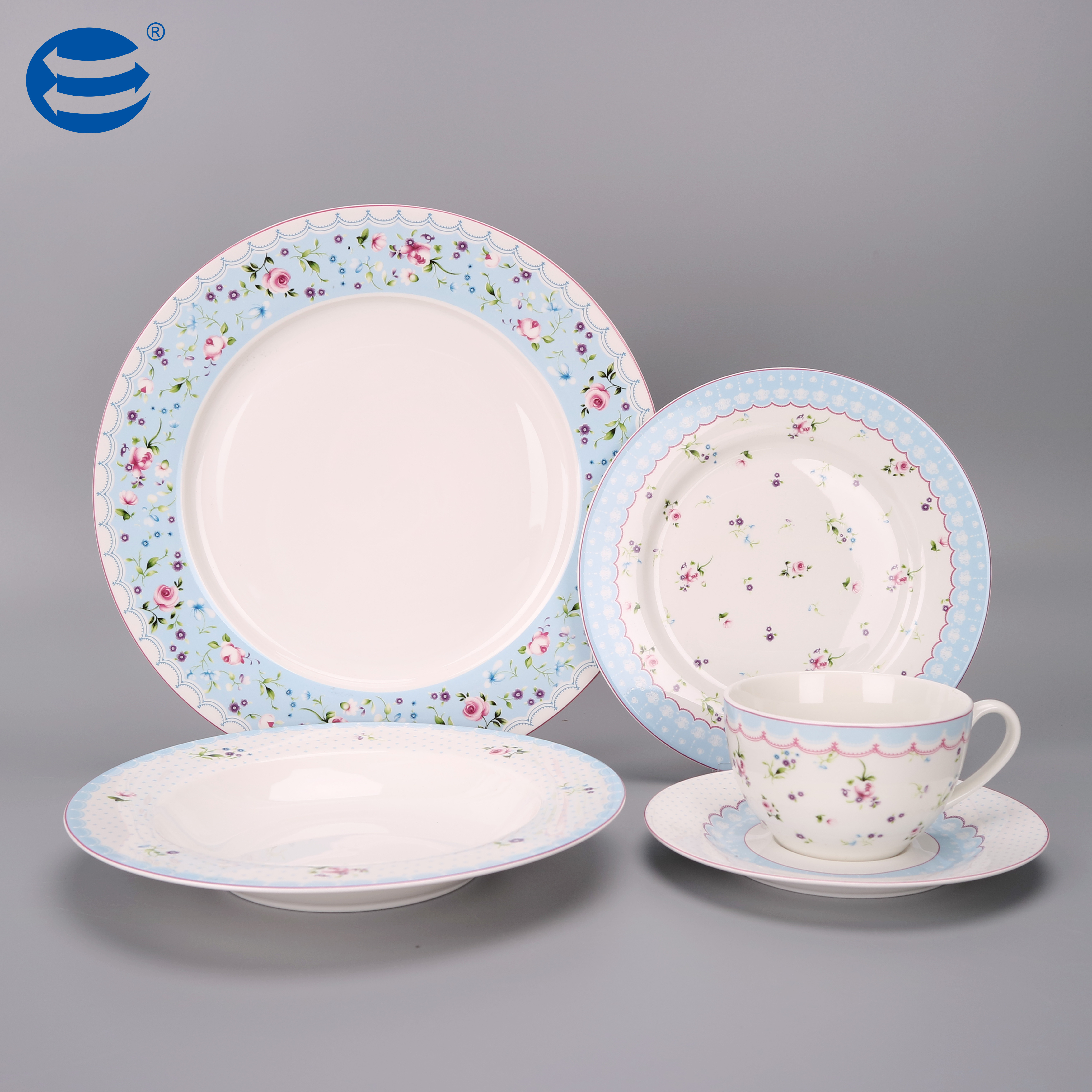 Nordic Blue Flower Lace Dinnerware Set Restaurant Kitchen Porcelain Dinnerware Plate Bowl Set Ceramic Tableware Sets