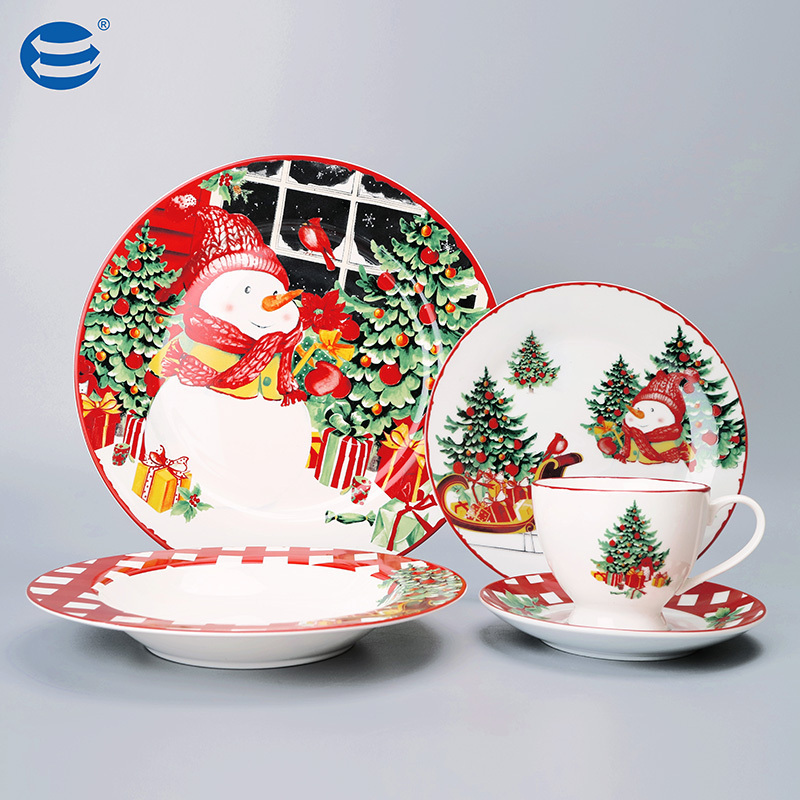 High Quality Nordic 4pcs Coffee Mug For Christmas Gift Box Cute Snowman Tea Cup Porcelain Kitchenware Sets