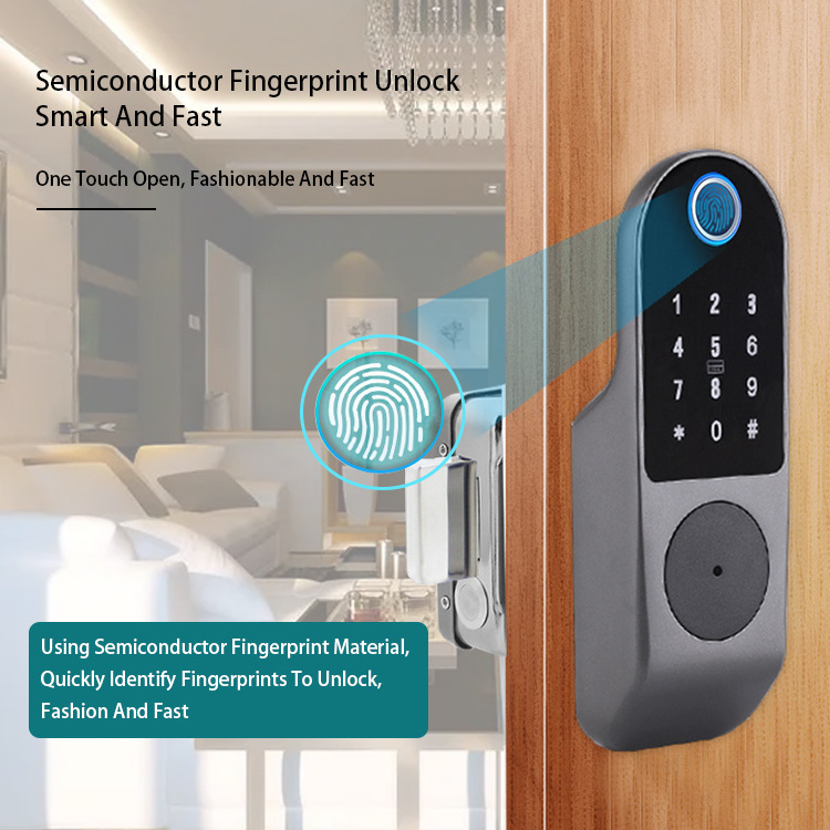 Waterproof Smart wifi Tuya app TTLock single side fingerprint safe door digital electric rim gate lock