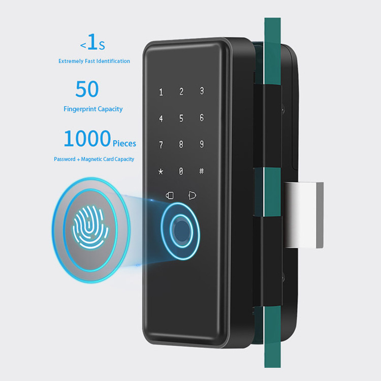 office smart fingerprint electric lock frameless no holes glass door lock without drilling