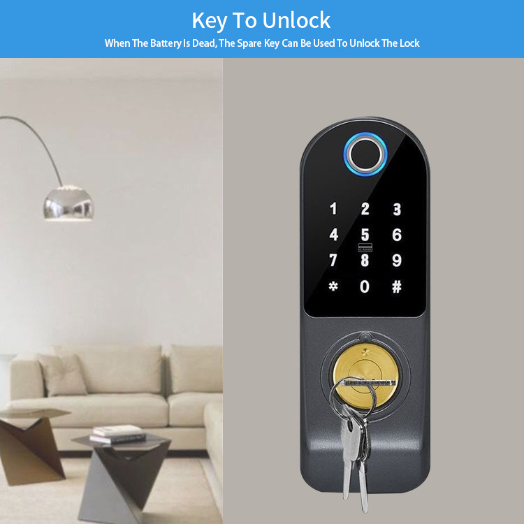 Waterproof Smart wifi Tuya app TTLock single side fingerprint safe door digital electric rim gate lock