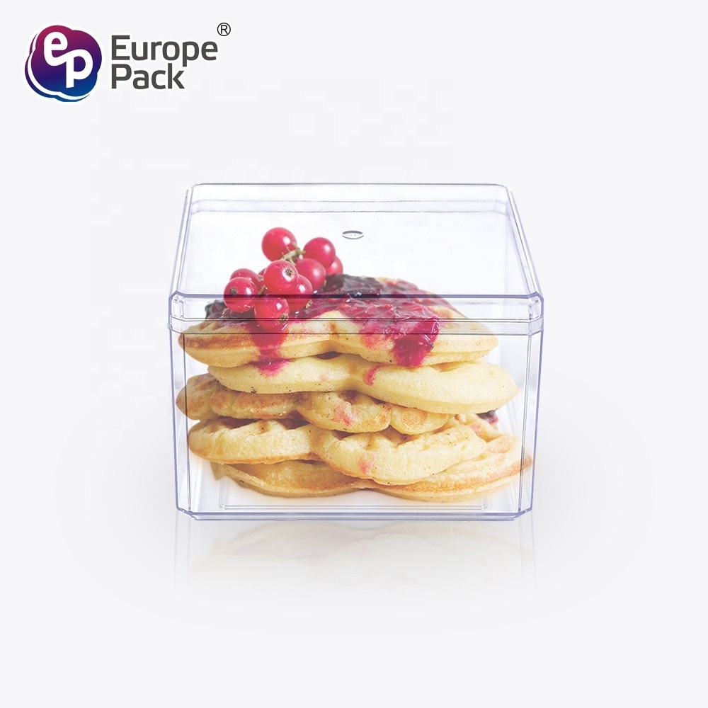 Wholesale transparent square PS plastic tiramisu dessert container pastry packaging box