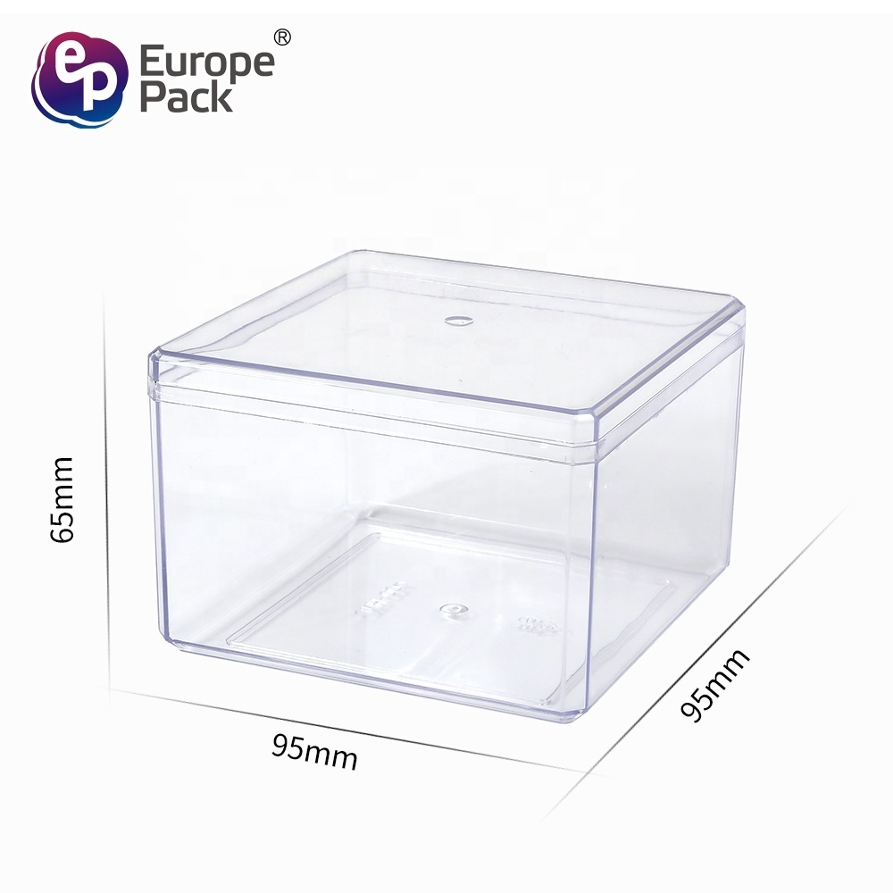 Wholesale transparent square PS plastic tiramisu dessert container pastry packaging box