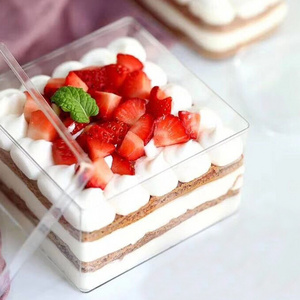 Wholesale transparent square PS plastic tiramisu dessert container pastry packaging box