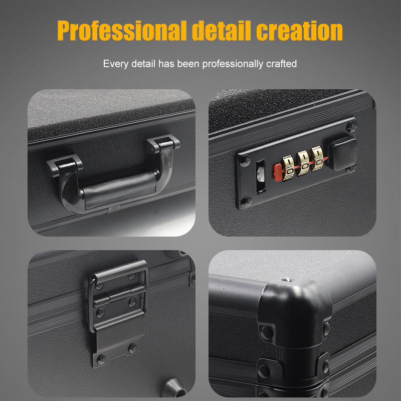 Hardware Flight Tool Storage Box Briefcase Combination Lock black aluminum carry case with customized foam