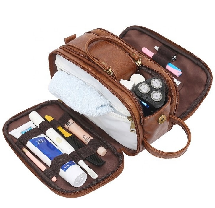 New fashion vintage PU leather Shaving Dopp Kit bag men's toiletry clutch bag travel storage cosmetic bag