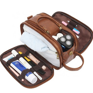 New fashion vintage PU leather Shaving Dopp Kit bag men's toiletry clutch bag travel storage cosmetic bag