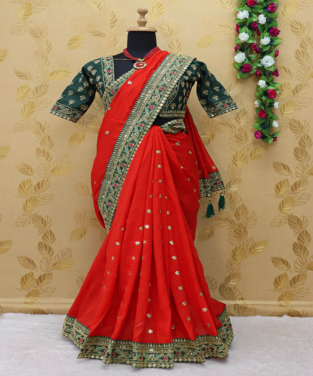 Look gorgeous in our net embroidery thread work sarees with printed unstitched blouse designs wholesale price