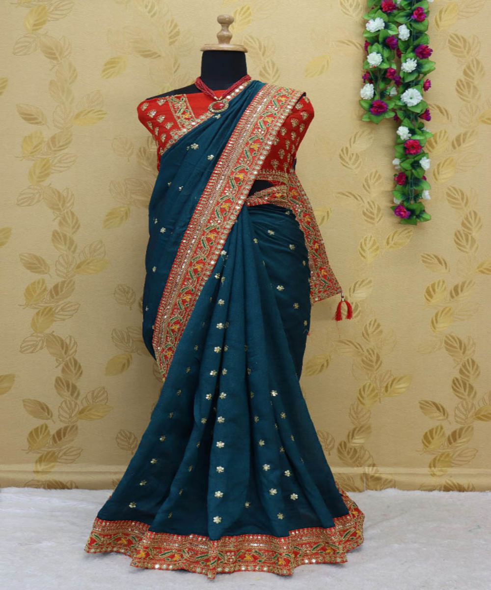 Look gorgeous in our net embroidery thread work sarees with printed unstitched blouse designs wholesale price