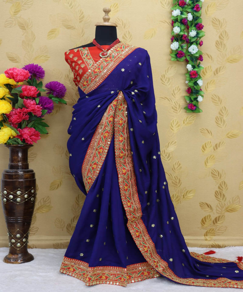 Look gorgeous in our net embroidery thread work sarees with printed unstitched blouse designs wholesale price