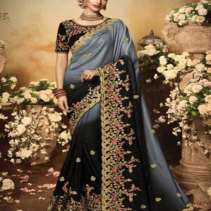 Fancy georgette embroidery thread work saree with zari detailing with unstitched blouse for seasonable occasions in lowest price