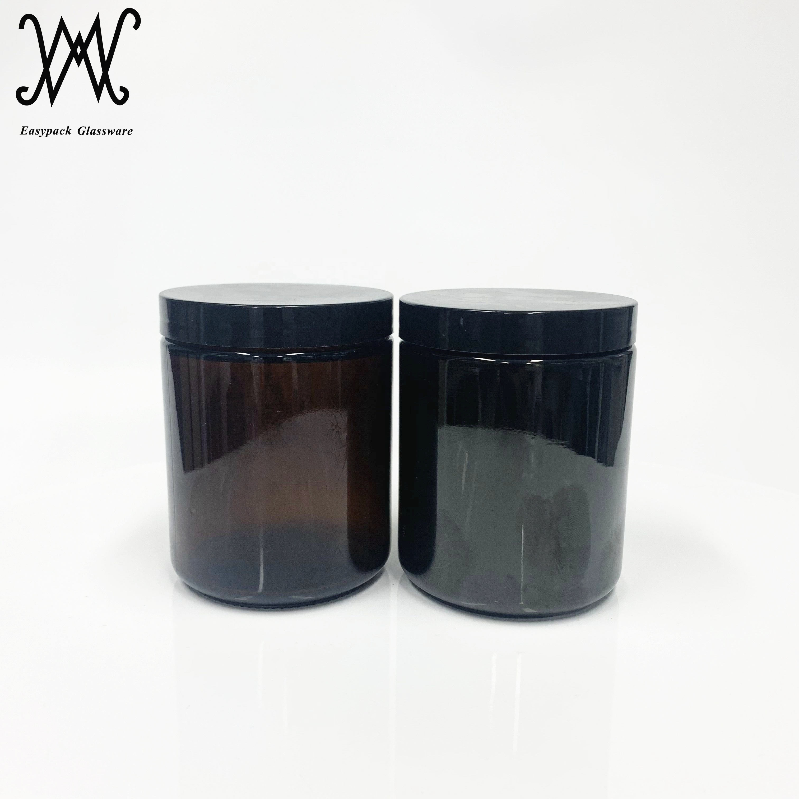 8oz 250ml glossy black color glass candle jar with black plastic lid