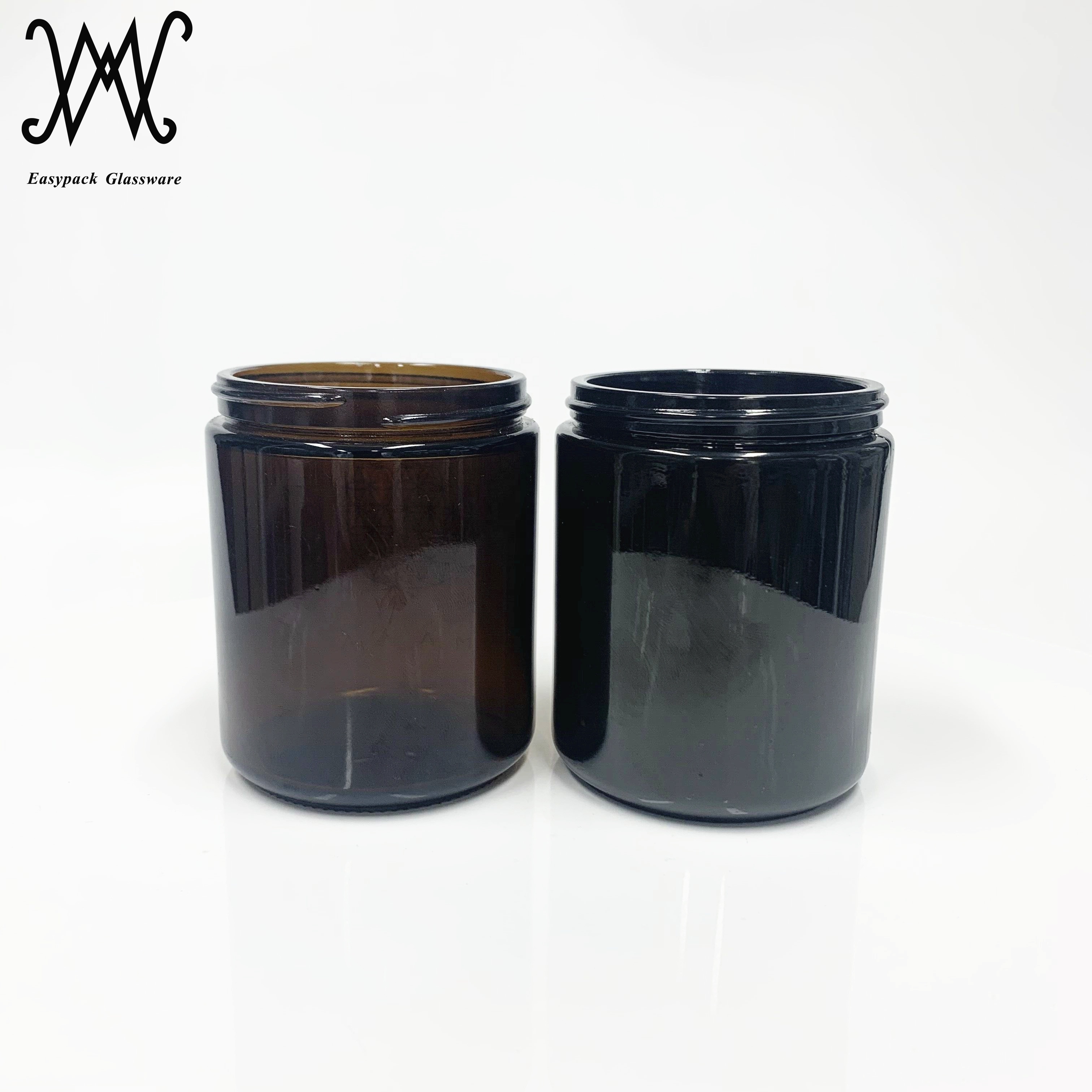 8oz 250ml glossy black color glass candle jar with black plastic lid