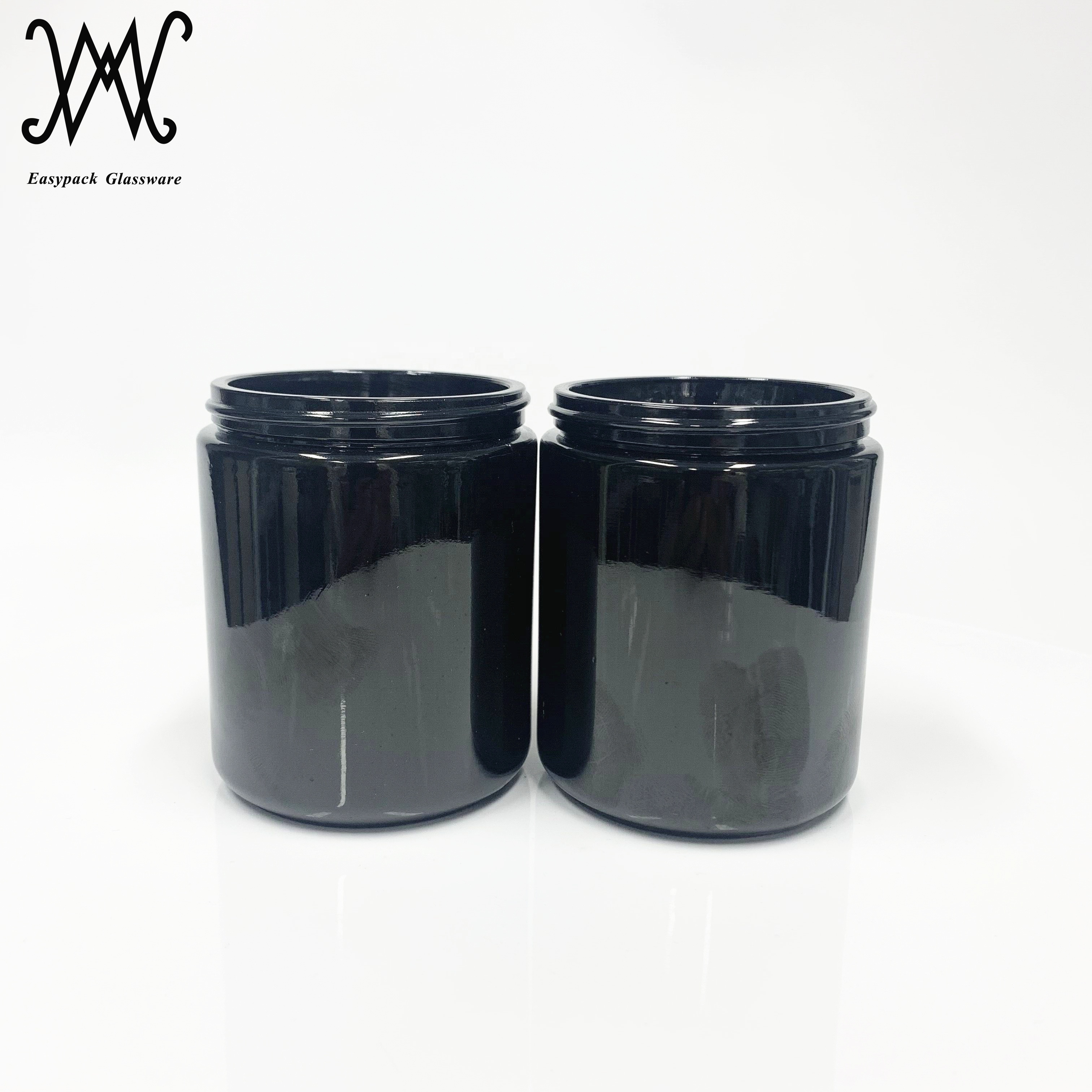 8oz 250ml glossy black color glass candle jar with black plastic lid