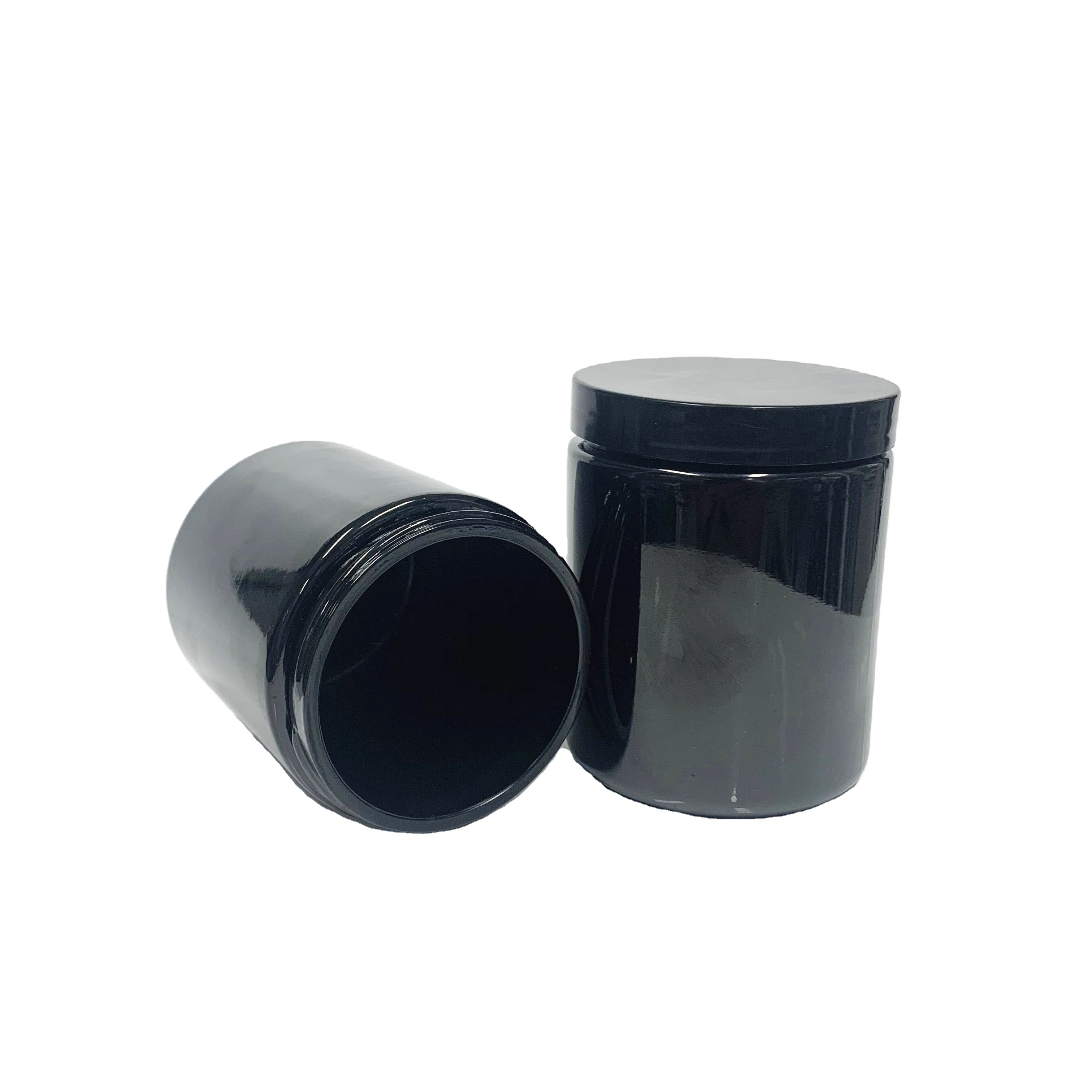 8oz 250ml glossy black color glass candle jar with black plastic lid