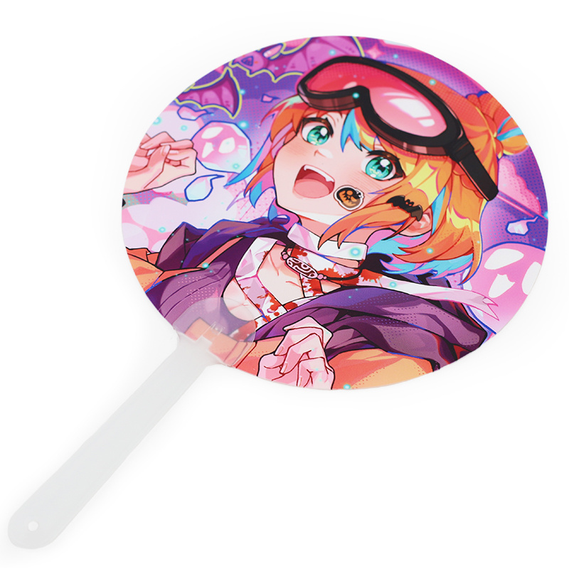 PVC Waterproof portable Sublimation hand fan custom summer Paddle Fan Plastic Transparent Round Hand Fans