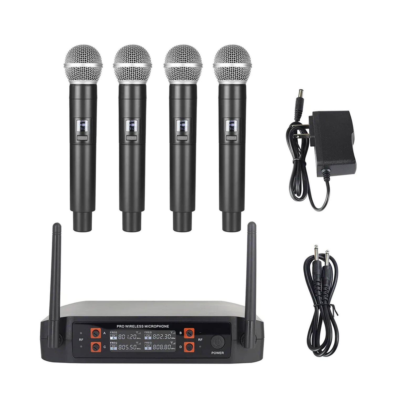 4 Wireless Microphone Professional 4 Channels Handheld System for Home Karaoke Meeting Party Church DJ Wedding Home KTV Set