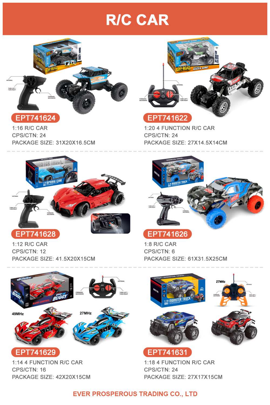 EPT 1/16 Hight Speed Remote Control Toy 6 Tire Rock Crawler Rc Car Toys Electric CarsFor Kids