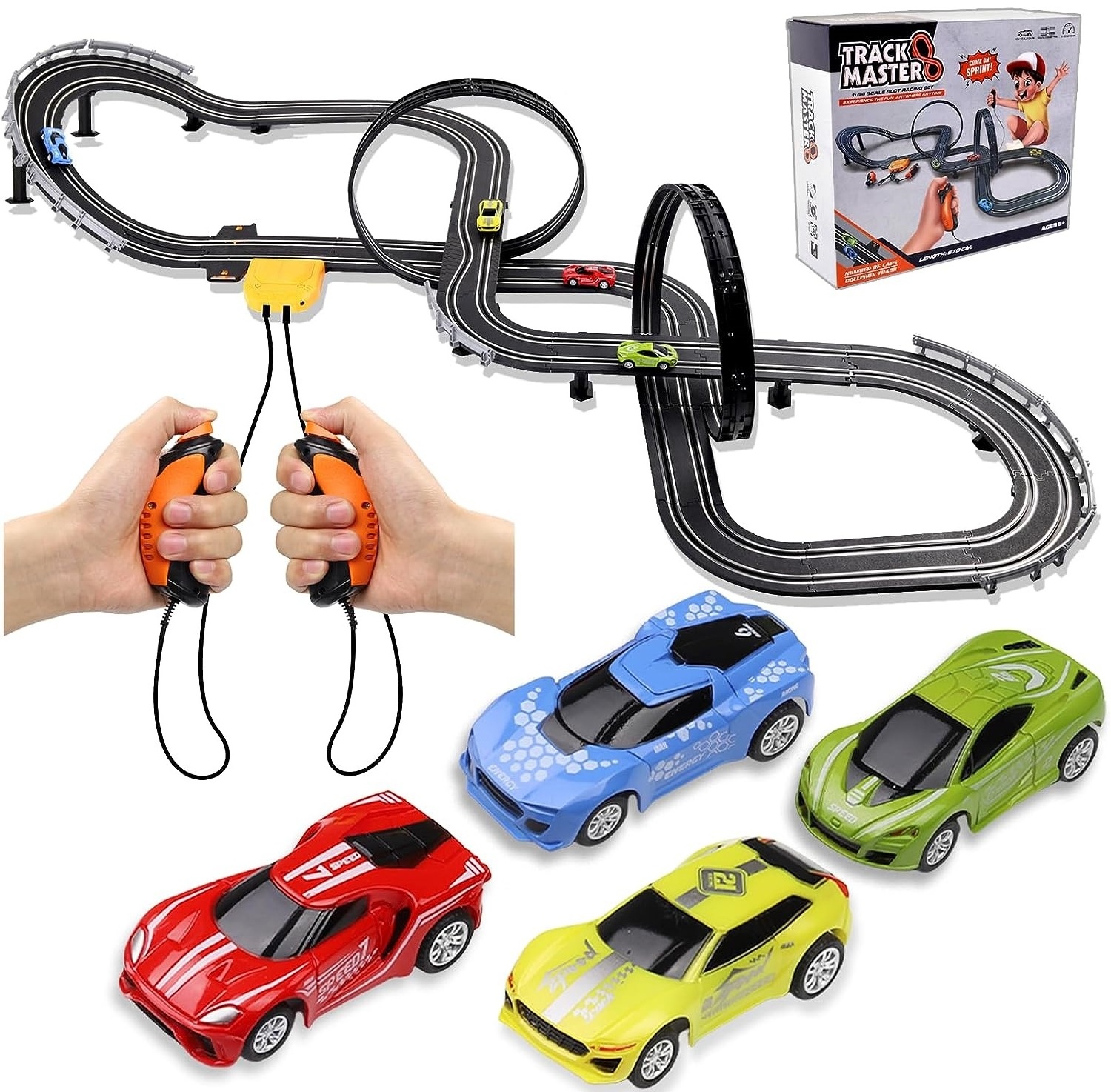 EPT 1:64 Unisex Digital Car Toy Electric High Speed Vehicle Slot Car Race Track Sets Slot Toys for Adults