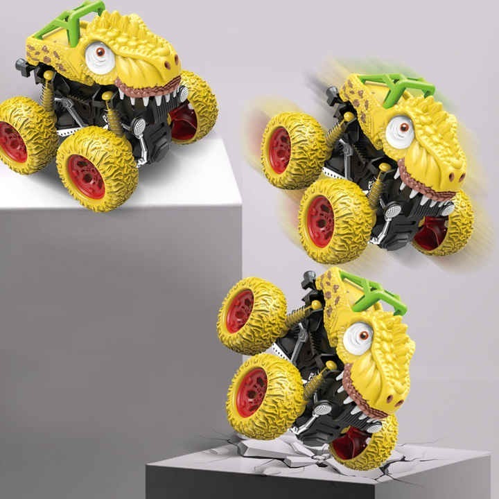 EPT 12PCS Multi-style Mini Dinosaur Friction Car Toy Simulation Swing Dino Inertia Vehicle Pull Back Car Toy