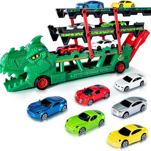 EPT Wholesale Boys Slot Dinosaur Transport Truck Toy with 6 Diecast Race Cars