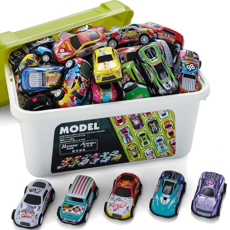 EPT Factory 30 Pack Alloy Mini Diecast Race Cars Pull Back Friction Toys Vehicles Cars with Storage Box