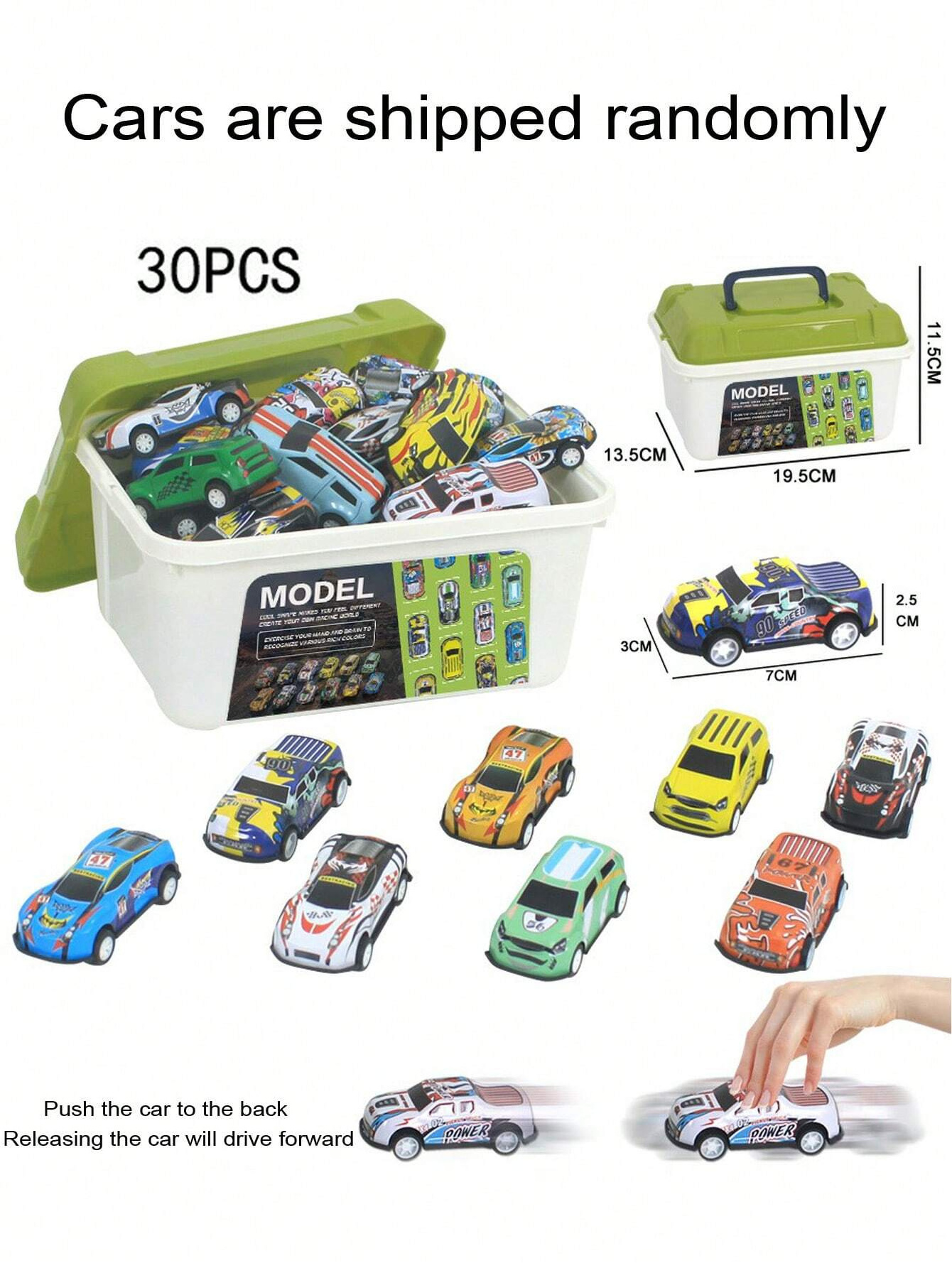 EPT Factory 30 Pack Alloy Mini Diecast Race Cars Pull Back Friction Toys Vehicles Cars with Storage Box