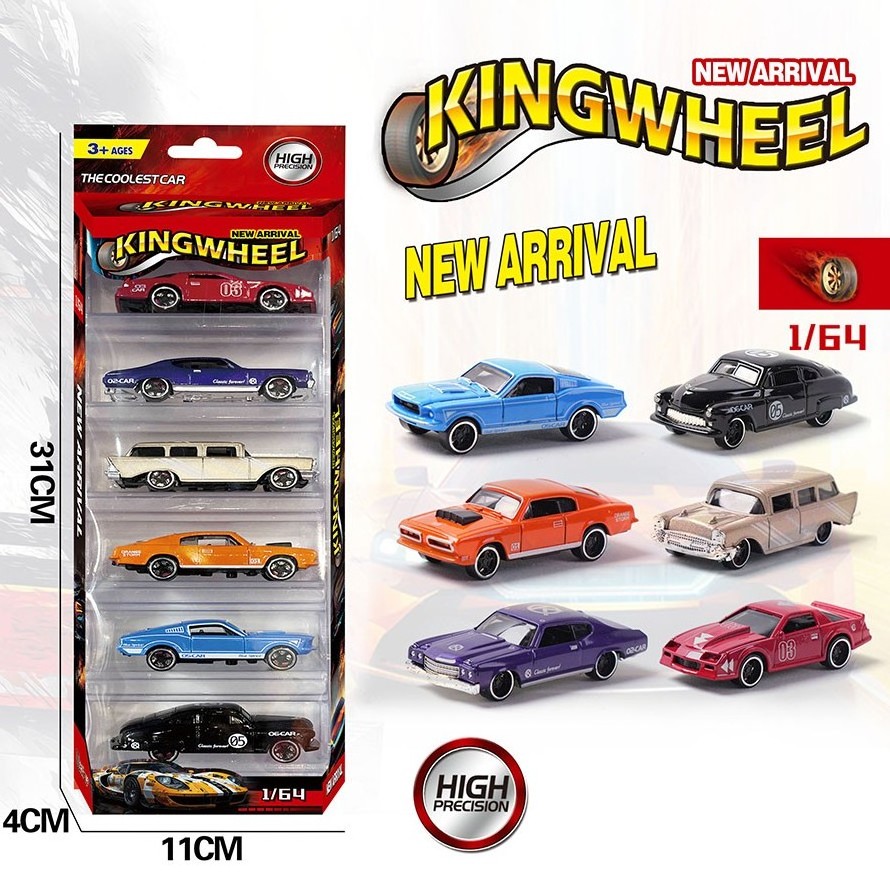 EPT Hot 6Pcs/Set King wheels 1:64 Scale Alloy Pull Back Diecast Toys Collection Vehicles Model Toys Car