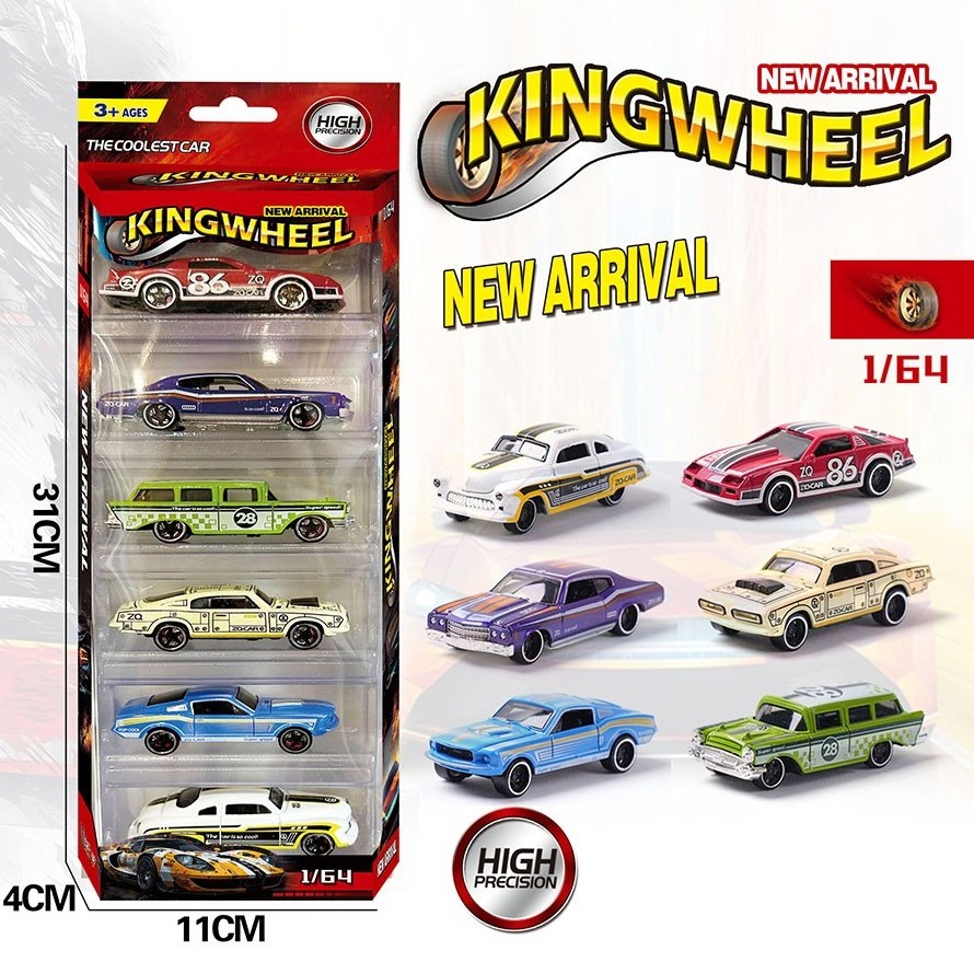 EPT Hot 6Pcs/Set King wheels 1:64 Scale Alloy Pull Back Diecast Toys Collection Vehicles Model Toys Car