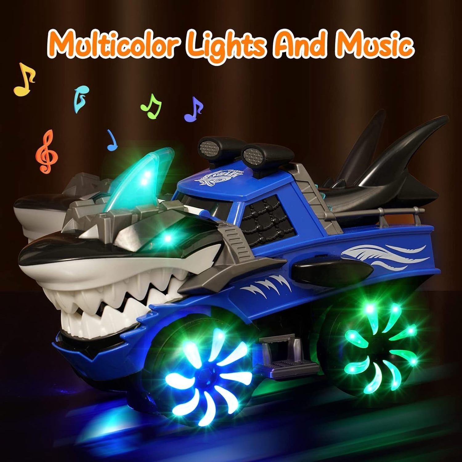 EPT Battery Powered Car Shark Monster Trucks Big Shark Car Lights Up Toy with Sounds Children Vehicle Monster Truck Toy