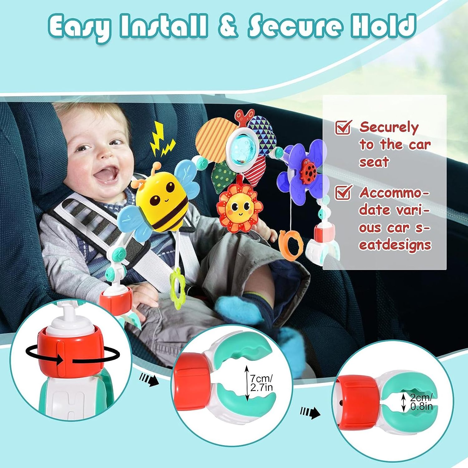 EPT New Baby Products 2023 Adjustable Crib Play Gym Cot Car Seat & Stroller Mobiles Hanging Toys