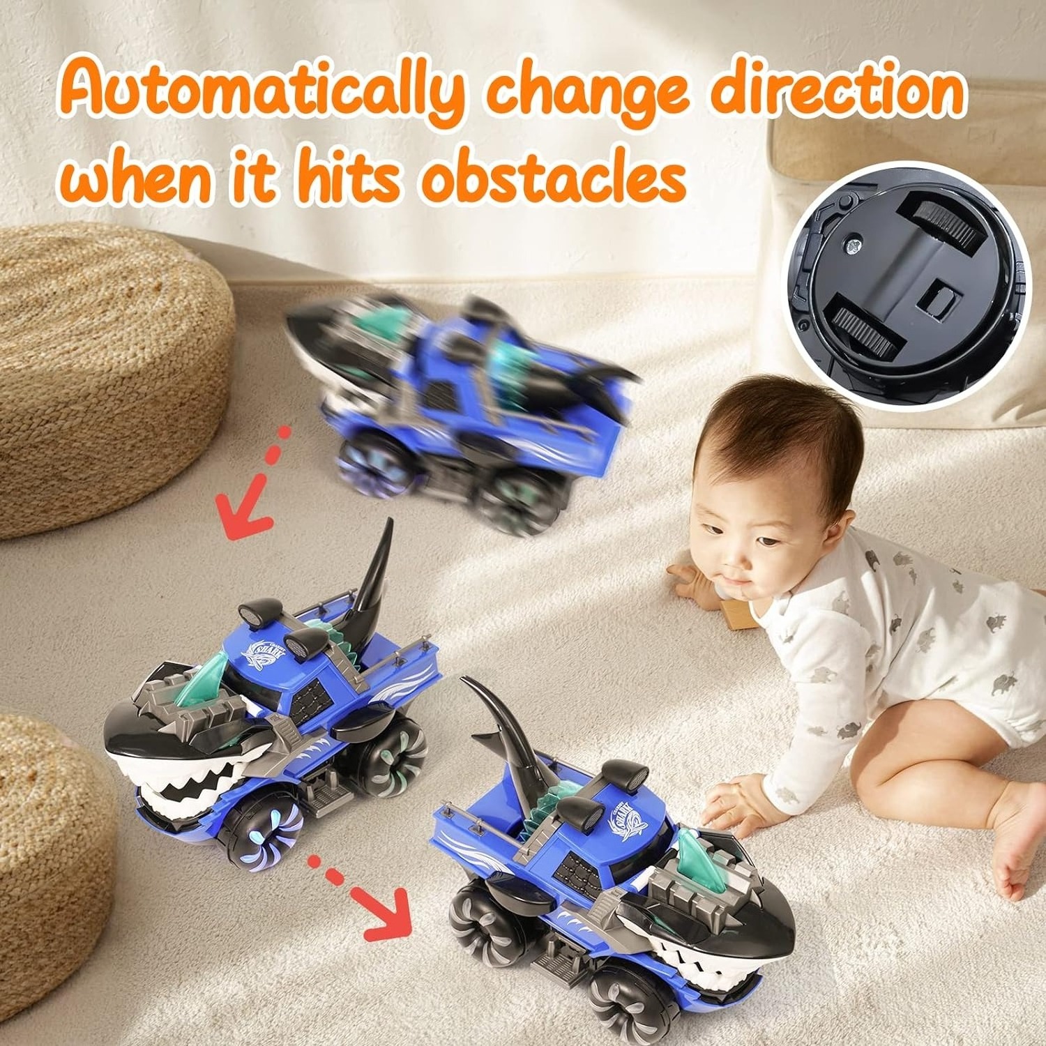 EPT Battery Powered Car Shark Monster Trucks Big Shark Car Lights Up Toy with Sounds Children Vehicle Monster Truck Toy