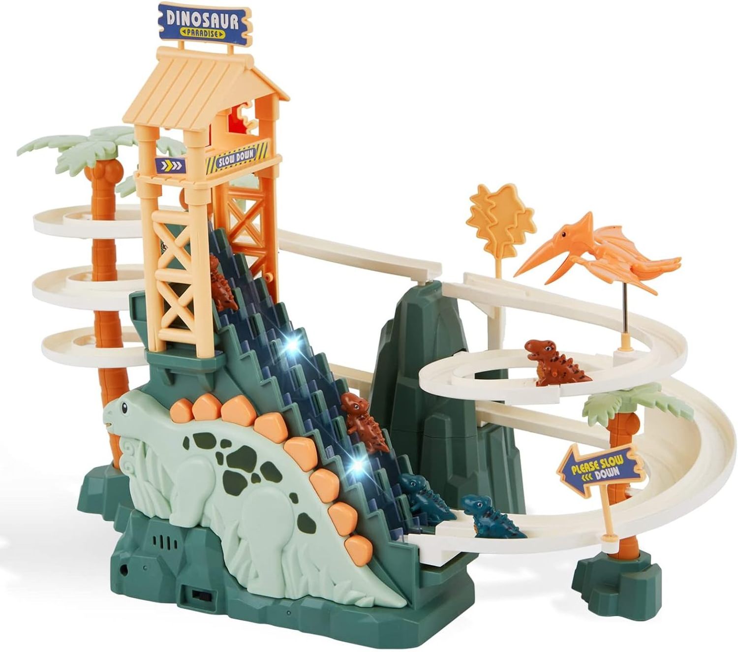 EPT Dinosaurs Climbing Slide Light Up Music Stairs Toy Slot Track Dinosaur Climbing Stair Toys