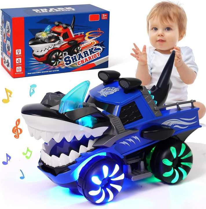 EPT Battery Powered Car Shark Monster Trucks Big Shark Car Lights Up Toy with Sounds Children Vehicle Monster Truck Toy