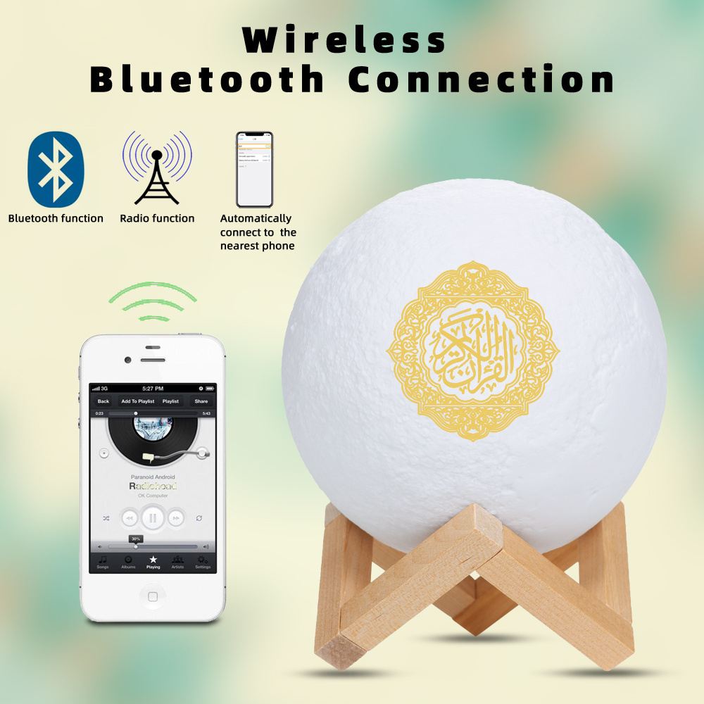 Blue tooth-compatible Speakers Wireless Muslim Night Light Quran BT speakers 3D Moon With APP control Speaekr Touch Lamp