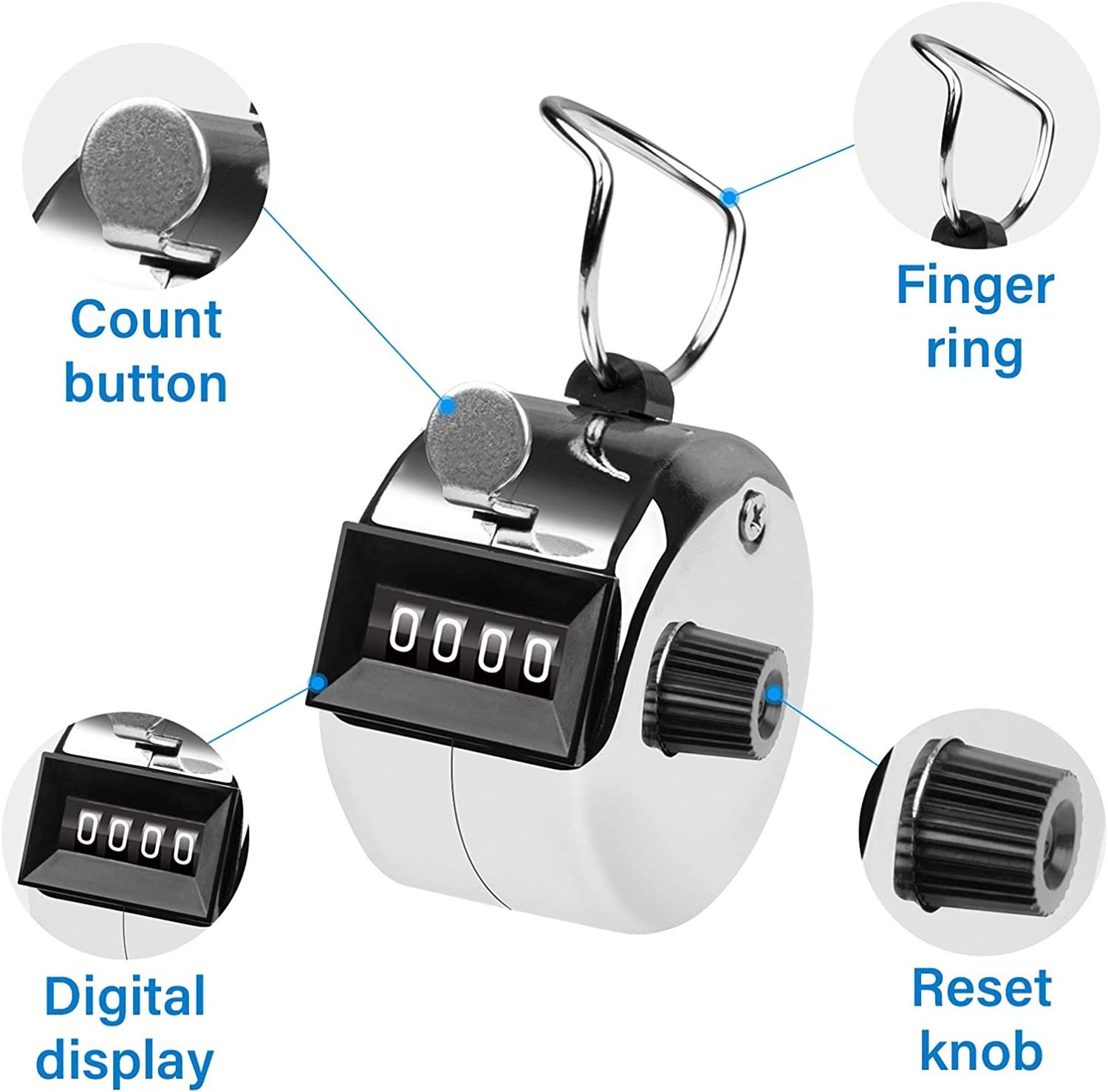 Metal Handheld Tally Counter 4-Digit Number Count Clicker Counter Clickers Pitch Counter