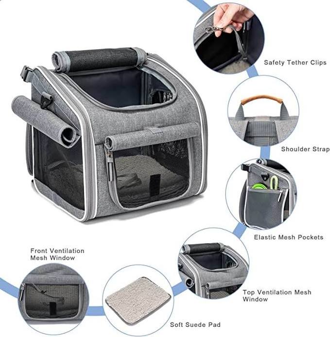 polyester dog bike basket carrier pet bike expandable pet dog carrier  with 4 Open Doors, 4 Mesh Windows for Small Dog Cat