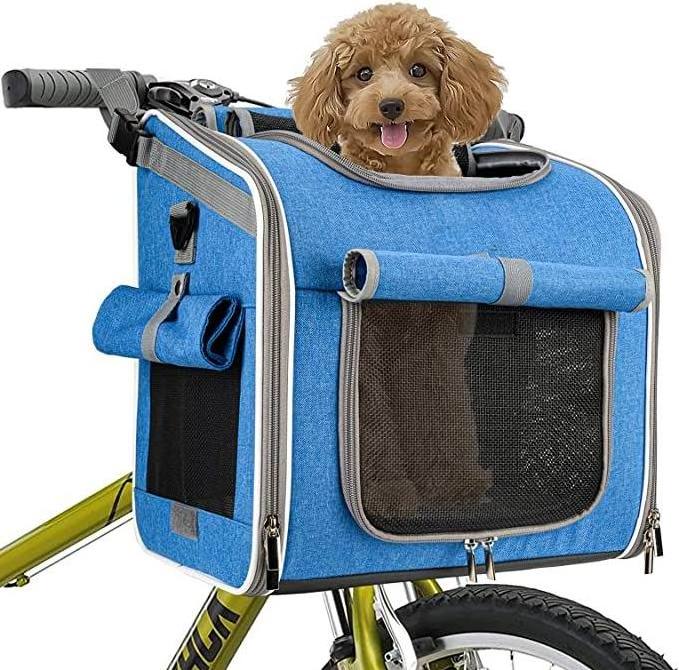 polyester dog bike basket carrier pet bike expandable pet dog carrier  with 4 Open Doors, 4 Mesh Windows for Small Dog Cat