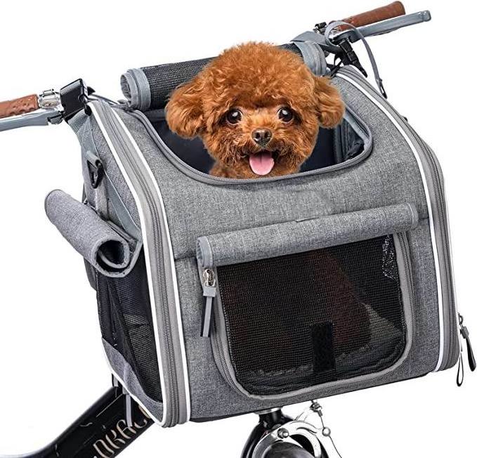 polyester dog bike basket carrier pet bike expandable pet dog carrier  with 4 Open Doors, 4 Mesh Windows for Small Dog Cat