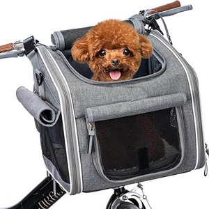 polyester dog bike basket carrier pet bike expandable pet dog carrier  with 4 Open Doors, 4 Mesh Windows for Small Dog Cat